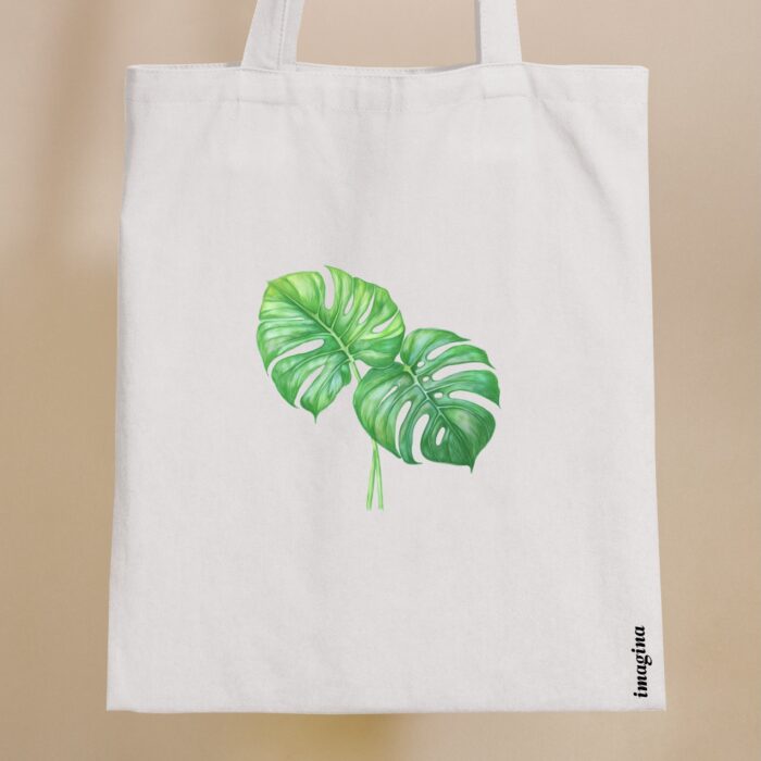 Monstera bílá plátěnka